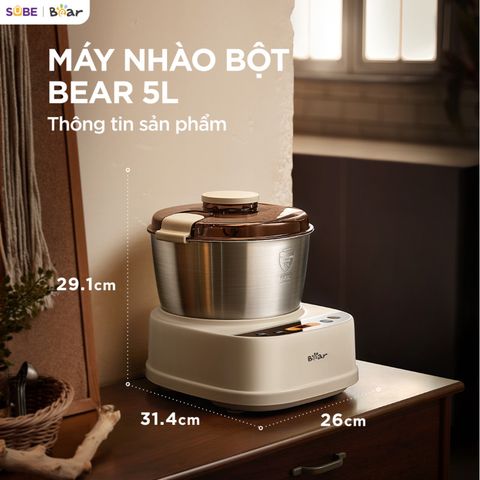 Máy trộn bột Bear 5L SM-5H50Z68 - Dung tích lớn, công nghệ nhồi 3D, phù hợp cho gia đình yêu thích làm bánh tại nhà