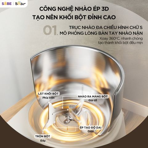 Máy trộn bột Bear 5L SM-5H50Z68 - Dung tích lớn, công nghệ nhồi 3D, phù hợp cho gia đình yêu thích làm bánh tại nhà