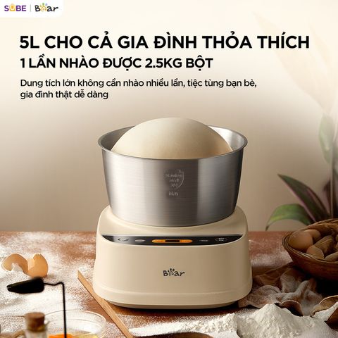 Máy trộn bột Bear 5L SM-5H50Z68 - Dung tích lớn, công nghệ nhồi 3D, phù hợp cho gia đình yêu thích làm bánh tại nhà