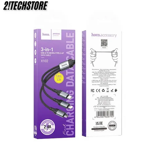 Cáp sạc 3 đầu đa năng Hoco X102 3in1 Phù Hợp với mọi dòng điện thoại