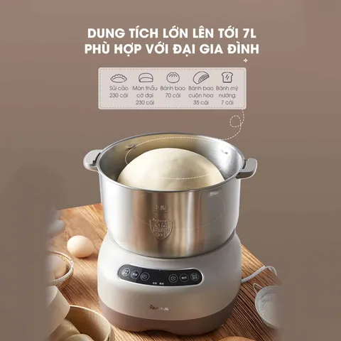 Máy Trộn Bột 7L Bear DM-B70V1 - Công Nghệ Nhào Tự Động, Chất Liệu Bền Bỉ, Phù Hợp Làm Bánh, Mì Tươi, Sủi Cảo
