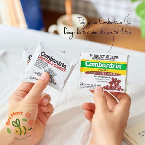 Tẩy giun Socola Úc Combantrin (Vỉ 6 ô) cho trẻ nhỏ và người lớn _Bee Mart