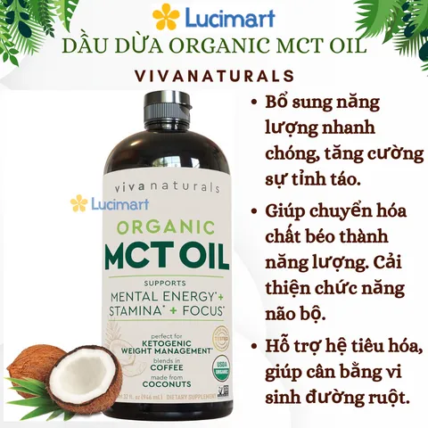 Dầu MCT hữu cơ Organic MCT Oil Viva Naturals [Hàng Mỹ]