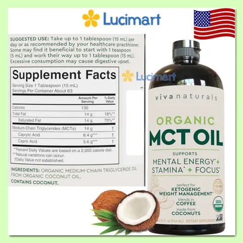 Dầu MCT hữu cơ Organic MCT Oil Viva Naturals [Hàng Mỹ]