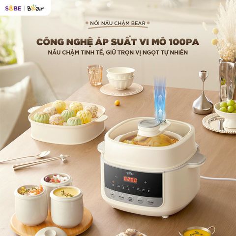 Nồi Nấu Chậm Bear 2.5L SC-5H25M34 - Thiết Kế Thông Minh, 10 Chế Độ Nấu Tự Động, Giữ Dưỡng Chất Tối Ưu Cho Món Ngon