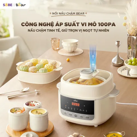 Nồi Nấu Chậm Bear 2.5L SC-5H25M34 - Thiết Kế Thông Minh, 10 Chế Độ Nấu Tự Động, Giữ Dưỡng Chất Tối Ưu Cho Món Ngon