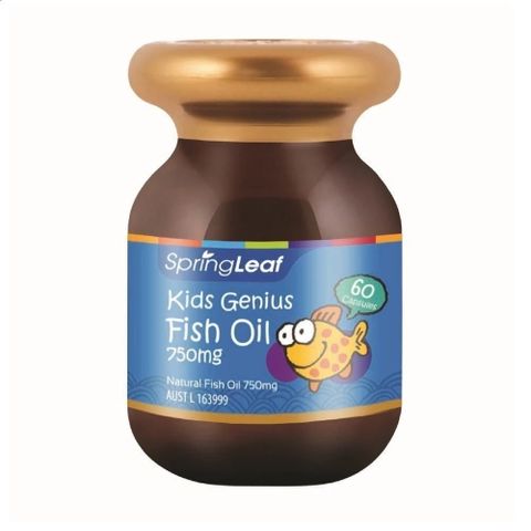 Viên nhai dầu cá SpringLeaf Kids Genius Fish Oil 750Mg hỗ trợ sáng mắt và phát triển trí não cho trẻ em (Hộp 60 viên)