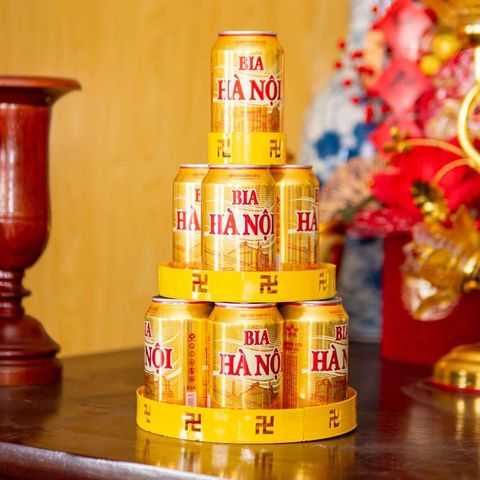 Tháp Bia Nước Ngọt 3 Tầng Vuông/Tròn Bằng Thép Sơn Vàng Cao Cấp - Đồ Cúng Dường Sang Trọng Cho Bàn Thờ Và Chùa