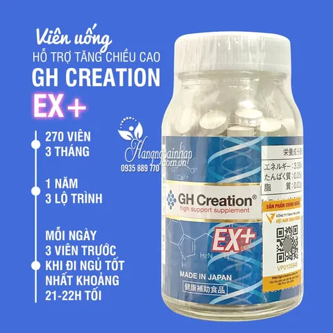 Viên Uống Tăng Chiều Cao GH Creation Ex+ Nhật Bản - Hỗ Trợ Phát Triển Chiều Cao, 270 Viên, Dinh Dưỡng Cho Trẻ Em và Thanh Thiếu Niên