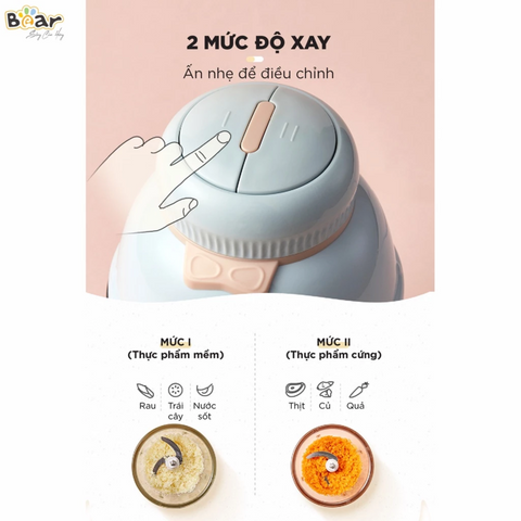 Máy Xay Ăn Dặm Bear GR-B06V1 - Thiết Kế Dễ Thương, Dung Tích 0.6L, Xay Thực Phẩm Nhỏ, Gia Vị, an toàn cho Bé