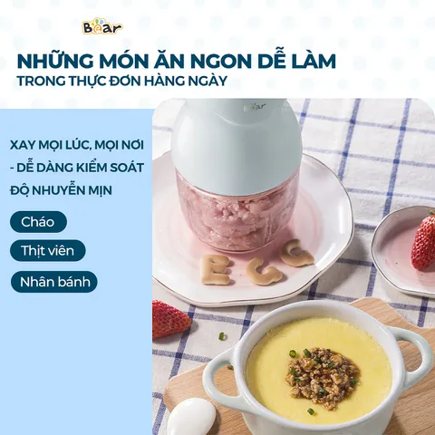 Máy Xay Ăn Dặm Bear GR-B03V8 - Cối Thủy Tinh 300ml, 8 Lưỡi Dao Sắc Bén, Lý Tưởng Cho Thực Phẩm Cho Bé