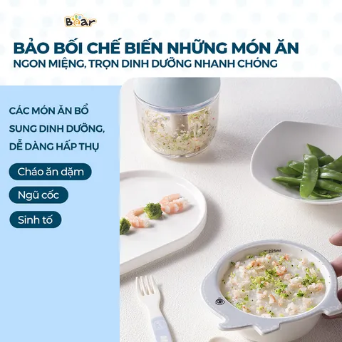 Máy Xay Ăn Dặm Bear GR-B03V8 - Cối Thủy Tinh 300ml, 8 Lưỡi Dao Sắc Bén, Lý Tưởng Cho Thực Phẩm Cho Bé