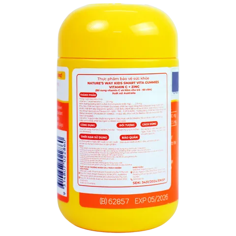 Kẹo Dẻo Bổ Sung Vitamin C & Kẽm Nature’s Way Kids Smart Vita Gummies 60 Viên - Tăng Cường Miễn Dịch Cho Trẻ Em