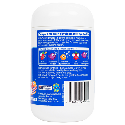 Viên Nang Omega-3 Dầu Cá Nature’s Way Kids Smart Bursts - Hỗ Trợ Não Bộ và Mắt - 60 viên Hương Vị Trái Cây Dành Cho Trẻ Em