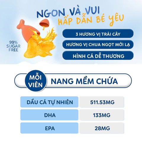Viên Nang Omega-3 Dầu Cá Nature’s Way Kids Smart Bursts - Hỗ Trợ Não Bộ và Mắt - 60 viên Hương Vị Trái Cây Dành Cho Trẻ Em