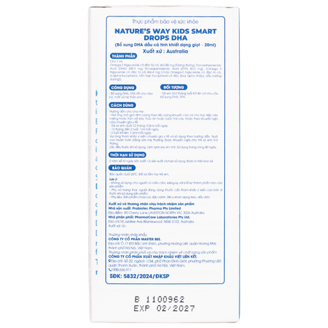 Nature's Way Kids Smart DHA Drops 20ml - Bổ Sung DHA EPA Tốt Cho Não Bộ Và Mắt - Thực Phẩm Chức Năng Cho Trẻ Em