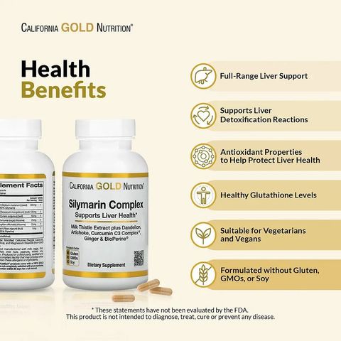 Viên Uống Kế Sữa Silymarin Complex California Gold Nutrition - Thải Độc Gan, Hỗ Trợ Chức Năng Gan, 120-360 Viên Nhộng Nhập Mỹ