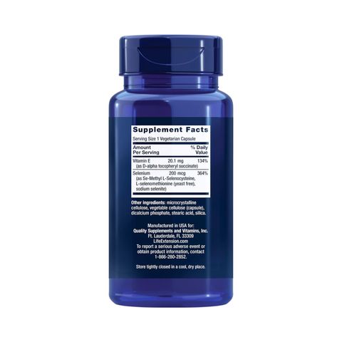 Viên Uống Selenium Super Vitamin E Life Extension Nhập Mỹ Tăng Cường Sức Khỏe (Hộp 100 viên) - YoungFit