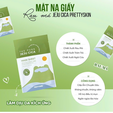 Mặt Nạ Dưỡng Ẩm The Pure Jeju Cica Prettyskin - Chăm Sóc Da Khỏe Mạnh, Giảm Viêm, Cung Cấp Độ Ẩm Nhanh Chóng