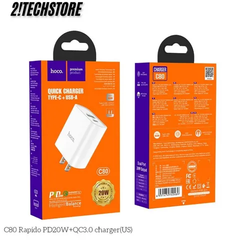 Củ sạc Hoco C80 hai cổng Type-C và USB sạc nhanh