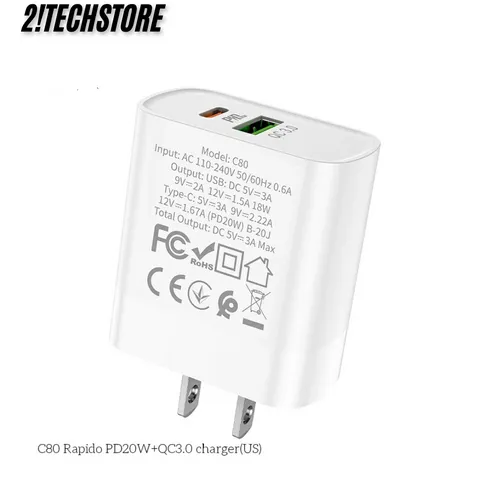 Củ sạc Hoco C80 hai cổng Type-C và USB sạc nhanh
