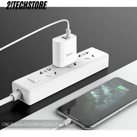 Củ sạc Hoco C80 hai cổng Type-C và USB sạc nhanh