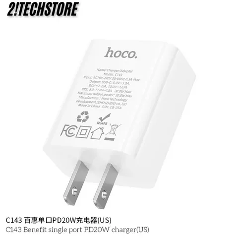 Củ Sạc chận dẹt Hoco C143 20W Sạc Nhanh Type-C tương thích mọi thiết bị
