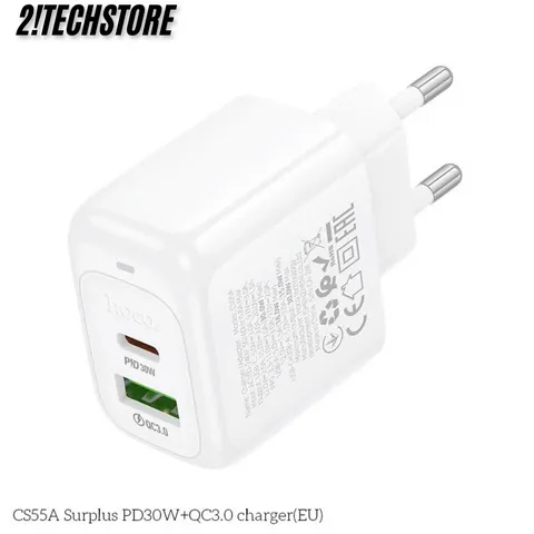 Củ sạc Hoco CS55A Nhanh 30W Type-C USB 2 Cổng sạc, Phù Hợp với điện thoại IP, Android.