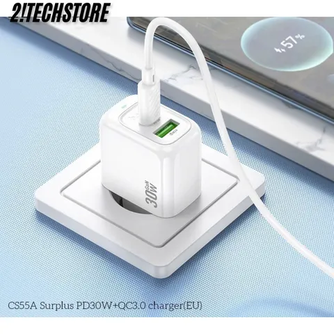 Củ sạc Hoco CS55A Nhanh 30W Type-C USB 2 Cổng sạc, Phù Hợp với điện thoại IP, Android.