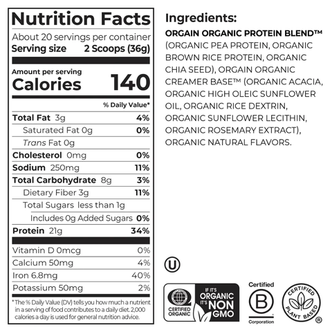 Bột uống Orgain Organic Protein Unsweetened 720g [Hàng Mỹ]