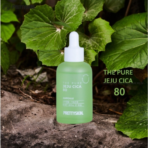 Tinh Chất Rau Má The Pure Jeju Cica 80 Ampoule Prettyskin 50ml - Serum Chăm Sóc Da Ngăn Ngừa Mụn, Làm Dịu Da Tổn Thương