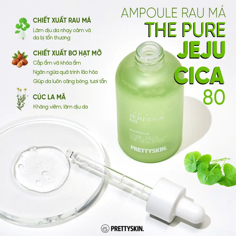 Tinh Chất Rau Má The Pure Jeju Cica 80 Ampoule Prettyskin 50ml - Serum Chăm Sóc Da Ngăn Ngừa Mụn, Làm Dịu Da Tổn Thương