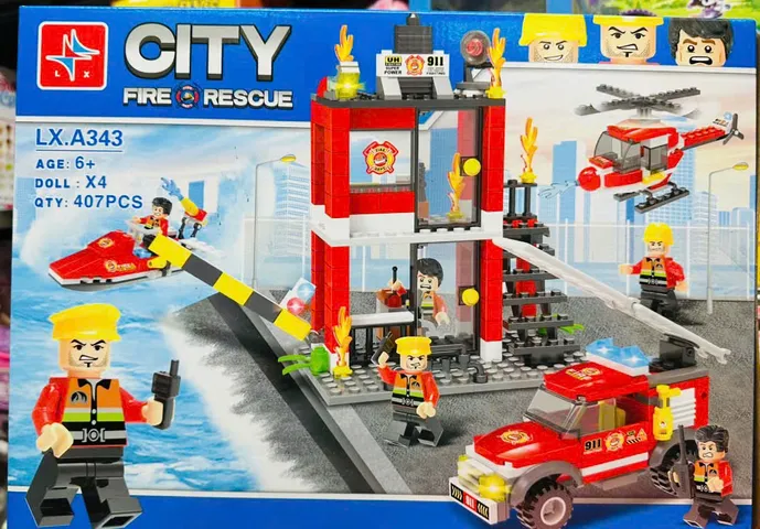 LX A343 City Fire Rescue Đồ chơi xây dựng chủ đề đội cứu hỏa gồm 407 chi tiết mô phỏng trạm cứu hỏa và xe cộ cứu hỏa cho trẻ từ 6 tuổi trở lên