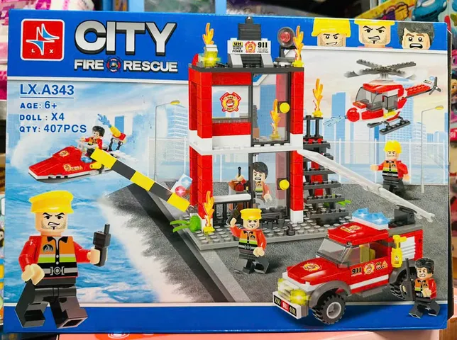 LX A343 City Fire Rescue Đồ chơi xây dựng chủ đề đội cứu hỏa gồm 407 chi tiết mô phỏng trạm cứu hỏa và xe cộ cứu hỏa cho trẻ từ 6 tuổi trở lên