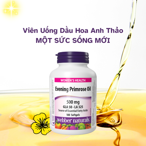 Viên uống tinh dầu hoa anh thảo Webber Naturals Evening Primrose Oil 500mg (180 viên) - Hỗ trợ cân bằng nội tiết tố phụ nữ