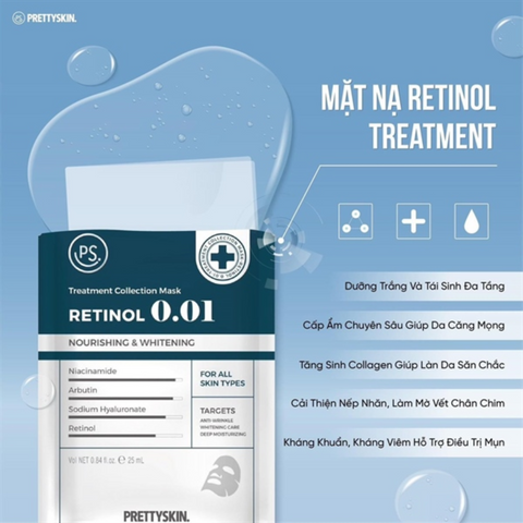 Mặt Nạ Tái Tạo Da PrettySkin Retinol 0.01 - Giúp Trẻ Hóa, Se Khít Lỗ Chân Lông và Làm Mờ Vết Nhăn - 10 Mặt Nạ Thiết Kế Thông Minh