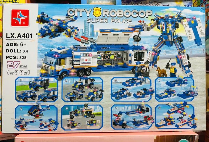 LX.A401 City RoboCop Super Police - Đồ chơi xây dựng lắp ráp 8in1 chủ đề bảo vệ thành phố gồm 828 chi tiết cho trẻ từ 6 tuổi trở lên