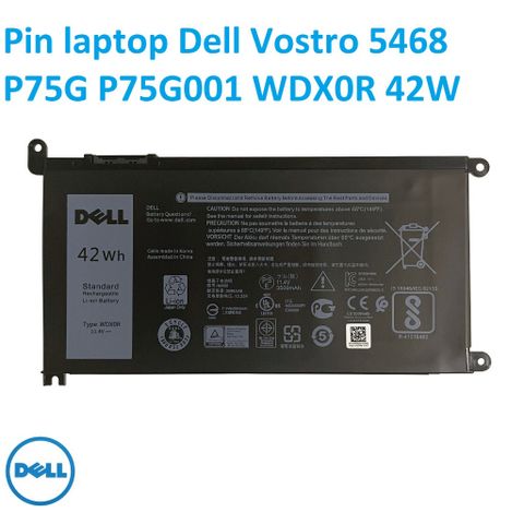 Pin Laptop Dell Inspiron 5368 5378 5379 5570 WDX0R 42Wh - Pin Chính Hãng, Đen, 100% Mới, Linh Kiện Laptop Chất Lượng Cao