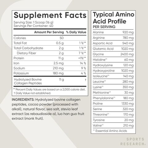 Bột uống Collagen Peptides Dark Chocolate 640g Sports Research [Hàng Mỹ]