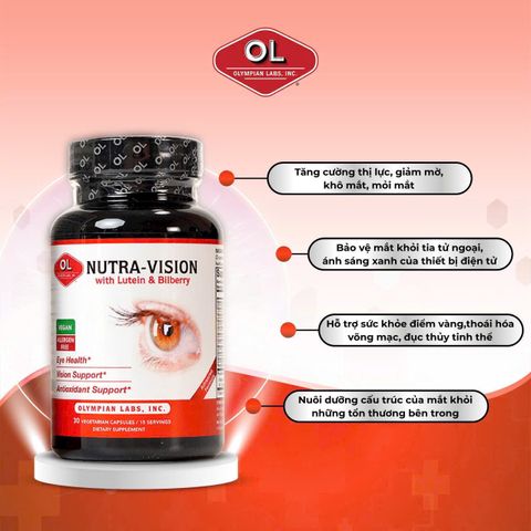 Viên uống Nutra-Vision Olympian Labs hỗ trợ chăm sóc sức khỏe đôi mắt - Tặng máy massage cổ vai gáy, bảo vệ mắt khỏi ánh sáng xanh.