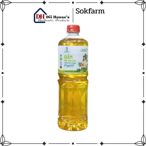 Giấm Mật Hoa Dừa Organic Sokfarm 1 Lít - Giấm Tự Nhiên Hữu Cơ, Tăng Cường Miễn Dịch, Hỗ Trợ Tim Mạch, An Toàn Xuất Khẩu