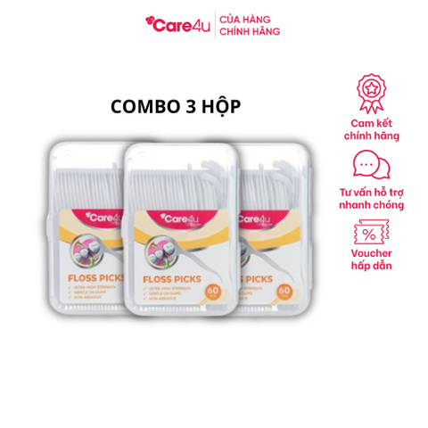 Chỉ kẽ răng Care4u - Combo 3 hộp, Chăm sóc răng miệng cho răng nhạy cảm, Dụng cụ vệ sinh răng miệng tiện lợi