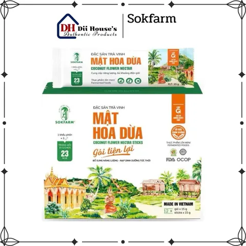 Mật hoa dừa cô đặc organic Sokfarm 15g x 12 gói - Dinh dưỡng tự nhiên, thay thế đường cho người tiểu đường, ăn kiêng, thể thao.