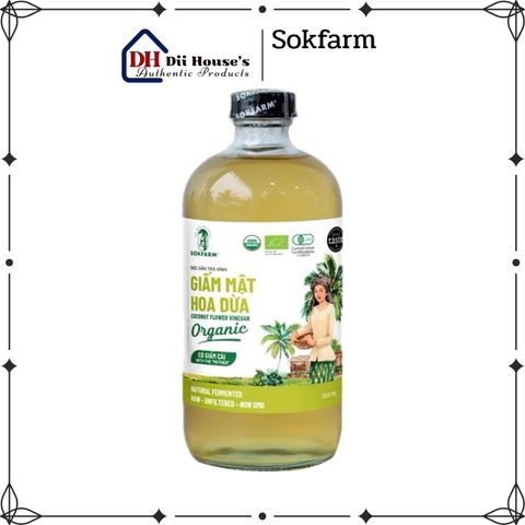 Giấm Mật Hoa Dừa Organic Sokfarm 500ml - Giấm Tự Nhiên Giàu Khoáng Chất Hỗ Trợ Tim Mạch và Tiêu Hóa, Sản Phẩm Hữu Cơ Chất Lượng Cao