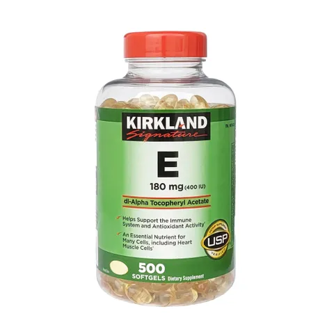 Viên uống Kirkland Signature Vitamin E 400 IU - 500 viên bổ sung chất chống oxy hóa, hỗ trợ sức khỏe tim mạch và tăng cường miễn dịch.