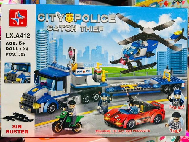 LX A412 CITY POLICE Catch Thief Đồ chơi xây dựng lắp ráp chủ đề người bảo vệ thành phố có 509 chi tiết cho trẻ từ 6 tuổi