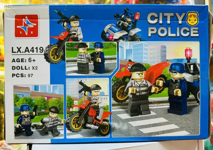 LX A419 CITY POLICE đồ chơi xây dựng chủ đề người bảo vệ thành phố gồm 97 chi tiết cho trẻ từ 6 tuổi trở lên có 2 búp bê và xe máy mô phỏng cảnh sát
