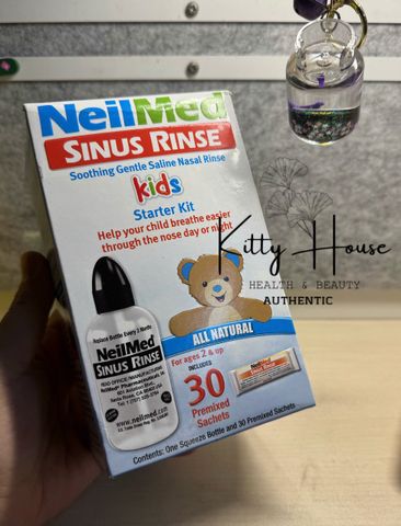Bộ vệ sinh mũi dành cho trẻ em NeilMed Sinus Rinse - Bình rửa mũi kèm 30 gói hỗn hợp Sodium Chloride và Sodium Bicarbonate