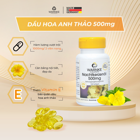 (Nội Địa) Lọ 100 Viên Uống Hoa Anh Thảo Warnke Nachtkerzenöl 500mg Cân Bằng Nội Tiết Tố