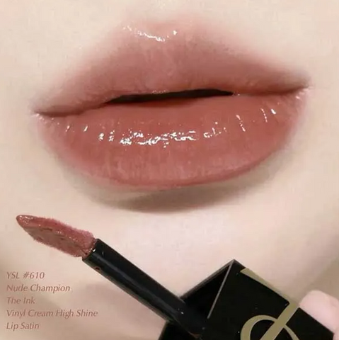 Son Kem Yves Saint Laurent YSL The Inks Vinyl Cream High Shine Lip Stain 610 Nude Champion Màu Cam Nude